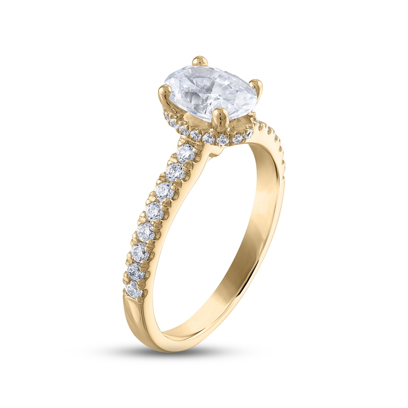 Diamond Engagement Ring 1-1/3 ct tw Oval & Round-cut Yellow Gold Plated