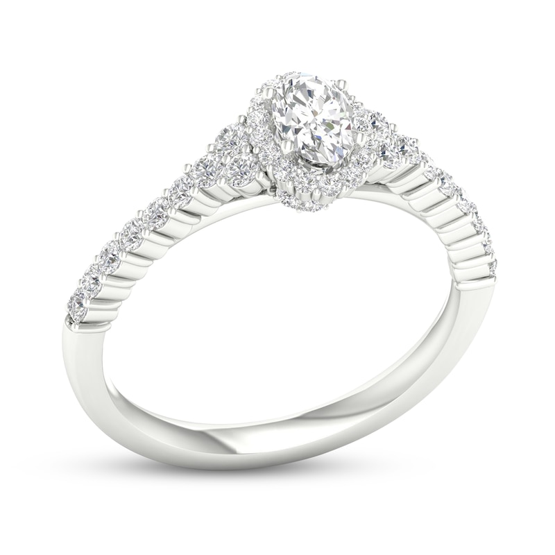 Diamond Engagement Ring 3/4 ct tw Oval & Round-Cut White Gold Plated
