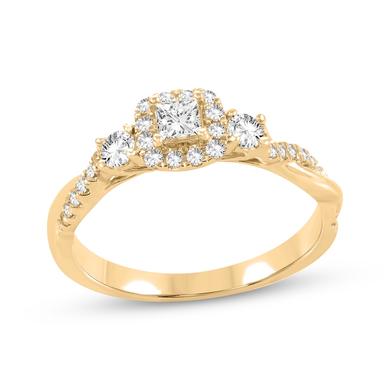 Princess & Round-Cut Diamond Three-Stone Engagement Ring 1/2 ct tw Yellow Gold Plated