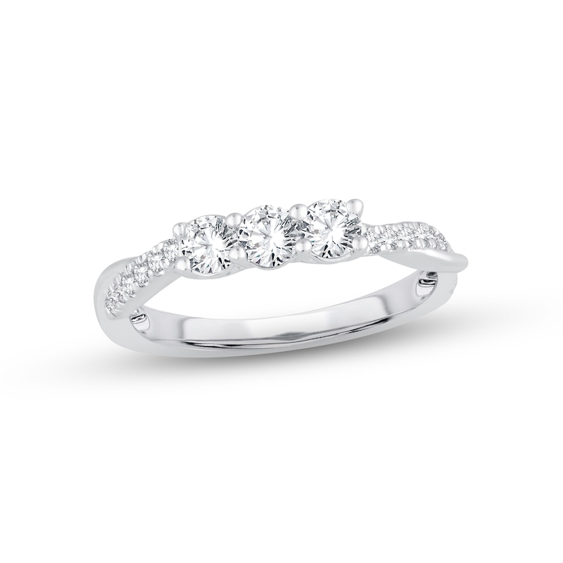 Diamond Three-Stone Anniversary Ring 1/2 ct tw Round-cut White Gold Plated