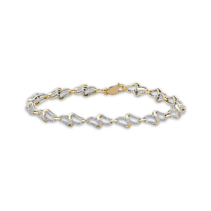 Diamond Bypass Link Bracelet 1 ct tw Yellow Gold Plated 7.25”