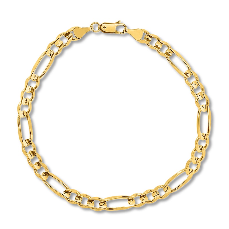 Solid Figaro Link Bracelet Yellow Gold Plated 8.5"