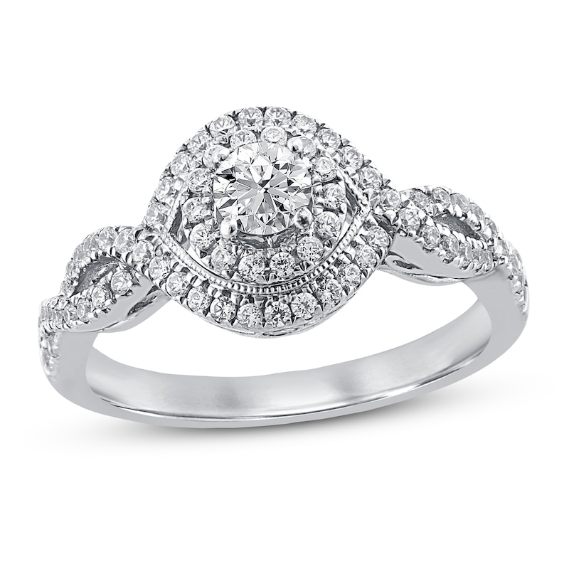 Diamond Engagement Ring 5/8 ct tw Round-Cut White Gold Plated