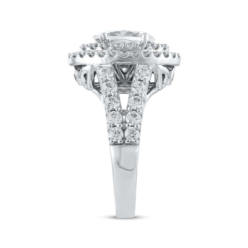 Oval & Round-Cut Lab-Created Diamond Double Halo Engagement Ring 3 ct tw White Gold Plated