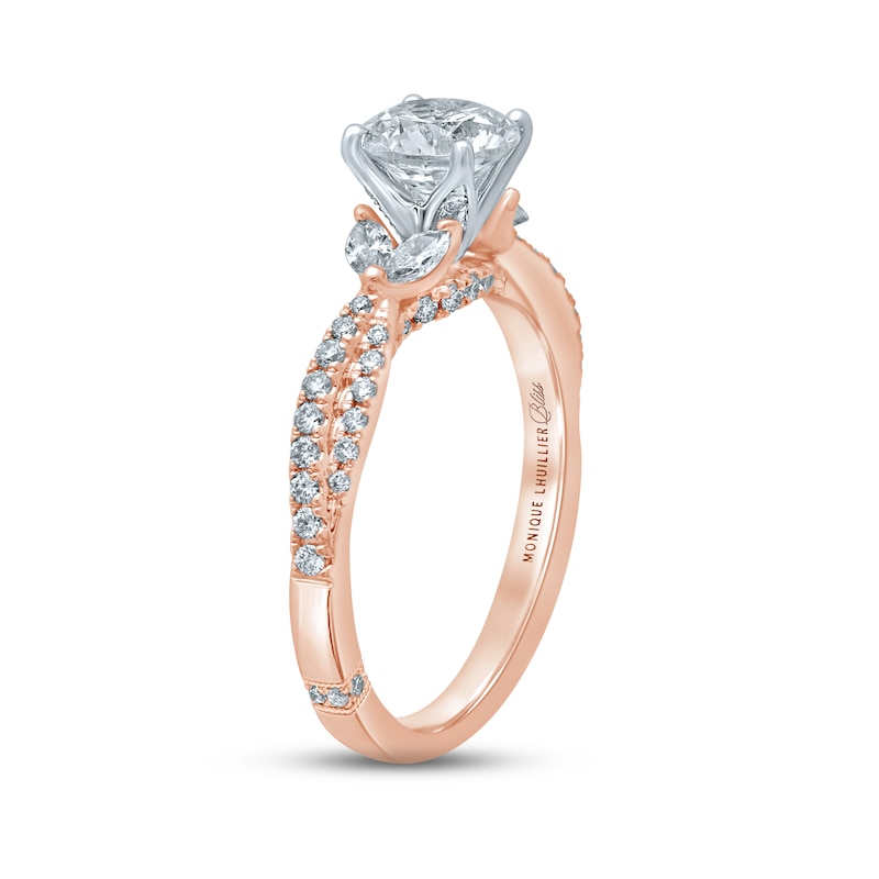 Monique Lhuillier Bliss Diamond Engagement Ring 1-3/8 ct tw Round & Marquise-cut Two-Tone Gold Plated