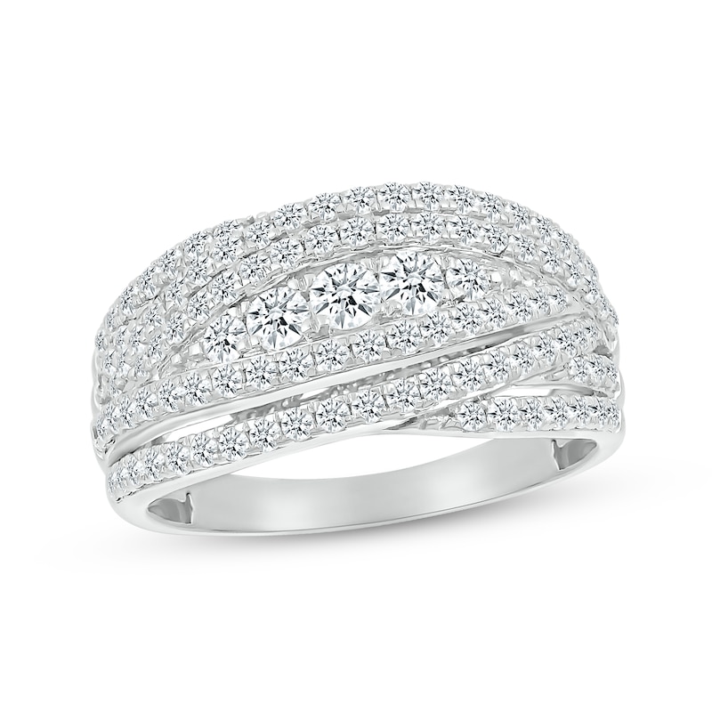 Diamond Crossover Swoop Ring 1 ct tw White Gold Plated