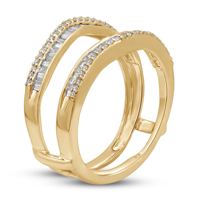 Diamond Enhancer Ring 1/2 ct tw Round/Baguette Yellow Gold Plated
