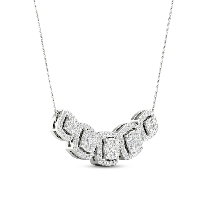 Diamond Five-Cushion Necklace 1/2 ct tw Round-cut White Gold Plated 18"