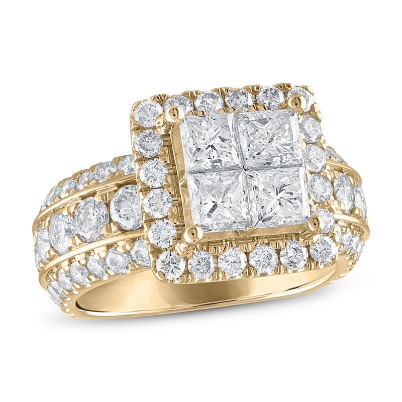 Diamond Engagement Ring 4 ct tw Princess & Round Yellow Gold Plated