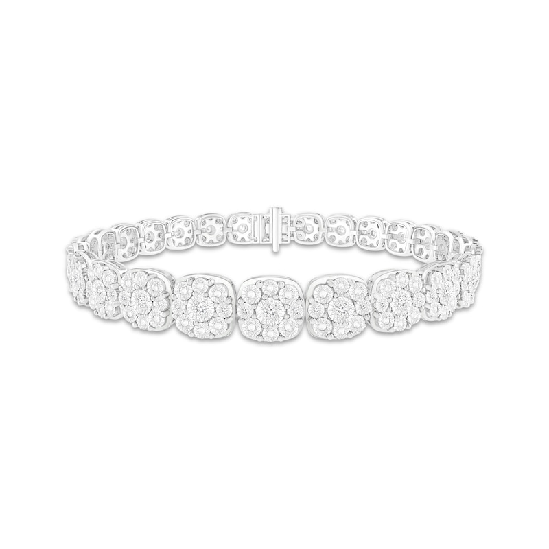 Multi-Diamond Cushion Link Bracelet 1/4 ct tw White Gold Plated 7.25"