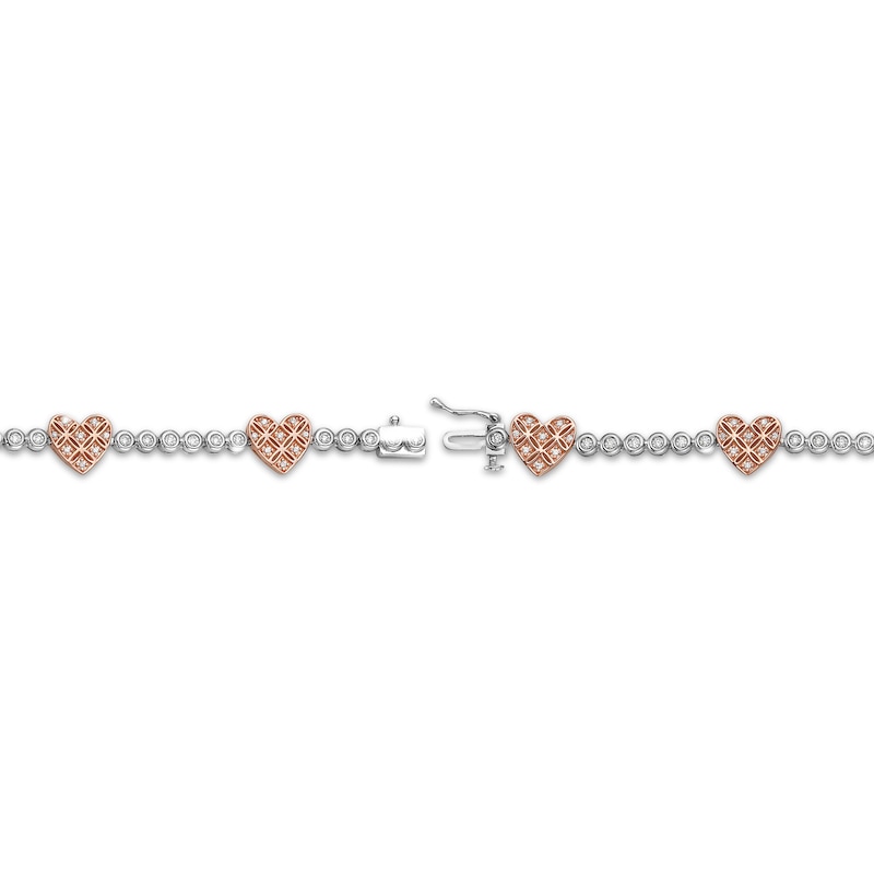 Diamond Crisscross Heart Station Tennis Bracelet 3/4 ct tw Two-Tone Gold Plated 7"