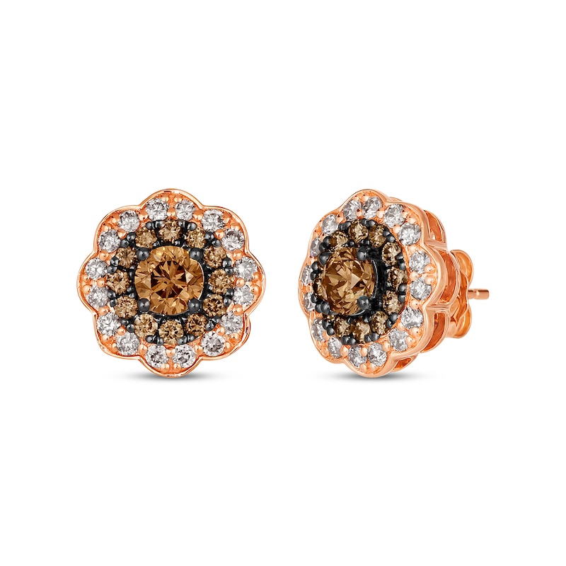 Le Vian Chocolate Diamond Stud Earrings 1-7/8 ct tw Strawberry Gold Plated