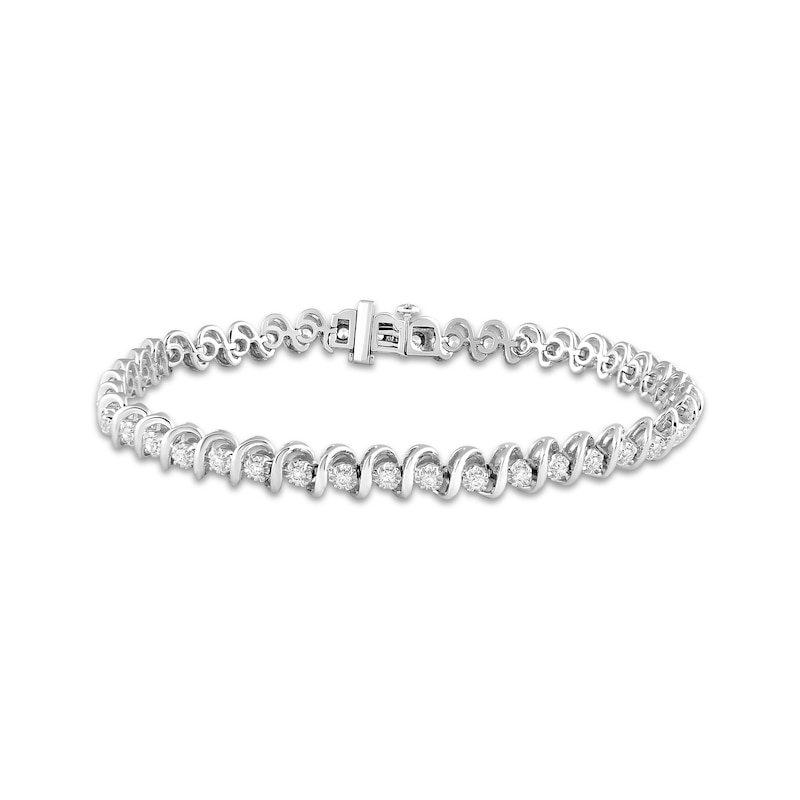 Diamond S-Link Bracelet 2 ct tw White Gold Plated 7"