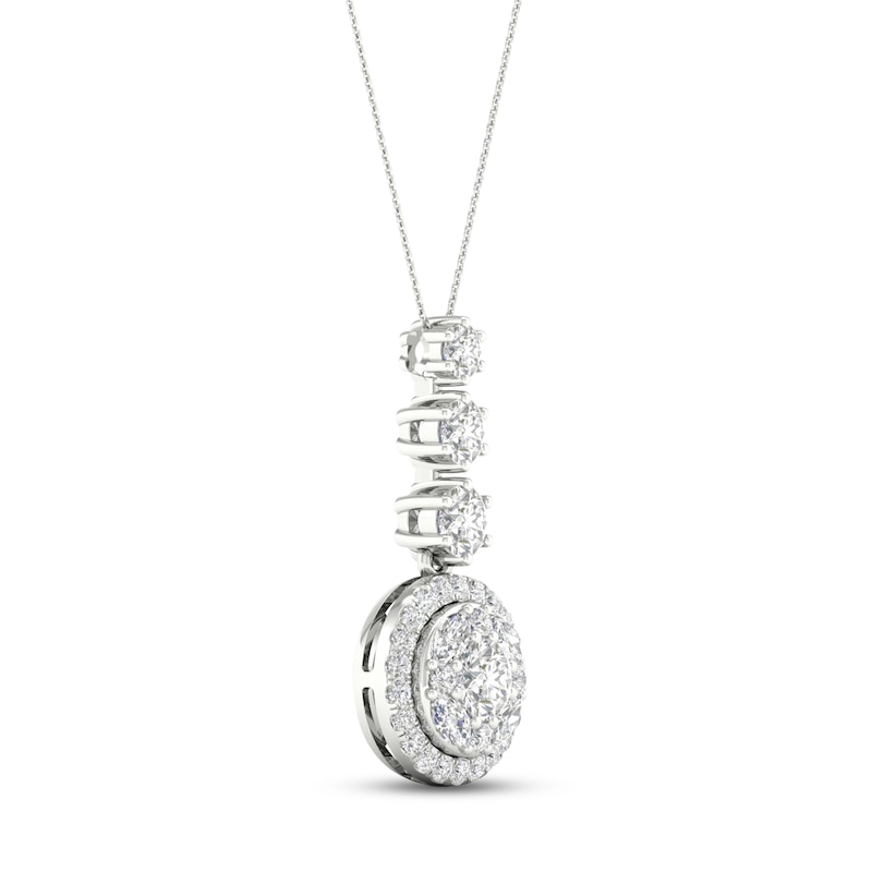 Multi-Diamond Drop Necklace 2 ct tw Round & Marquise-cut White Gold Plated 18"