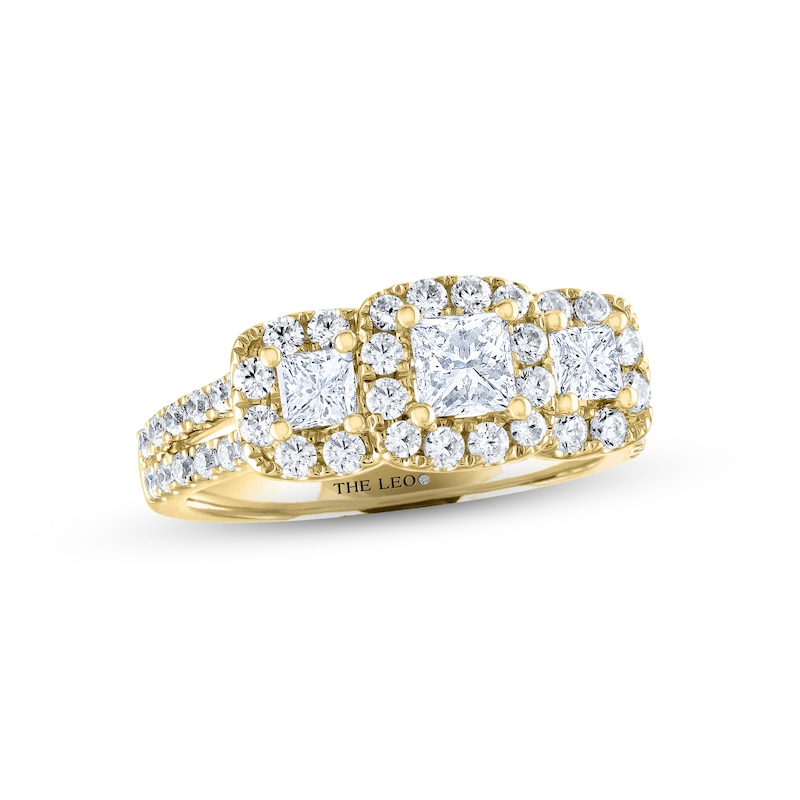 THE LEO Diamond Three-Stone Engagement Ring 1-1/3 ct tw Princess & Round-cut Yellow Gold Plated