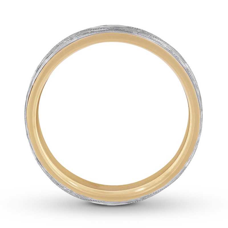 Carved Wedding Band Two-Tone Gold Plated 7mm