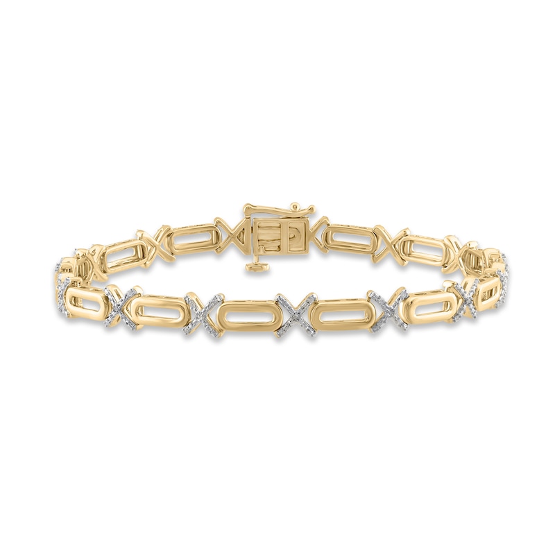 Diamond XO Paperclip Bracelet 1/6 ct tw Round-cut Yellow Gold Plated 7.25"