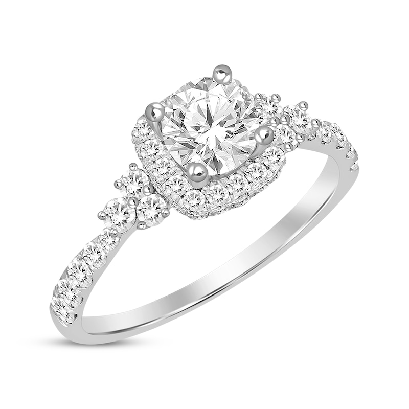 Round-Cut Diamond Cushion Frame Engagement Ring 1-1/8 ct tw White Gold Plated