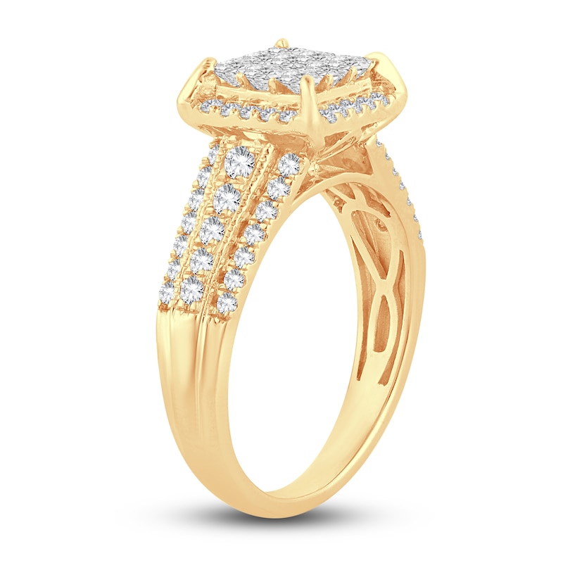 Multi-Diamond Engagement Ring 1 ct tw Princess & Round Yellow Gold Plated
