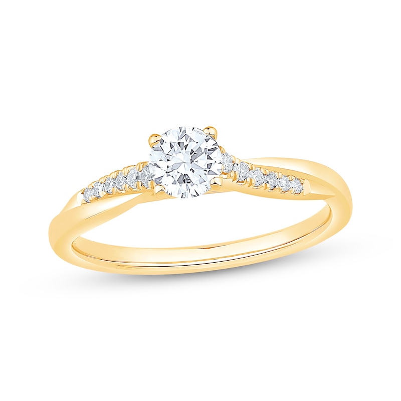 Round-Cut Diamond Twist Engagement Ring 1/2 ct tw Yellow Gold Plated
