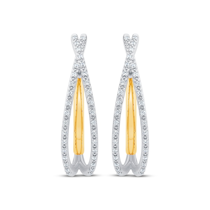 Unstoppable Love Diamond Crossover Double Hoop Earrings 1/4 ct tw Two-Tone Gold Plated