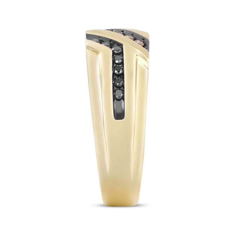 Men’s Black & Brown Diamond Wedding Band 1/3 ct tw Yellow Gold Plated