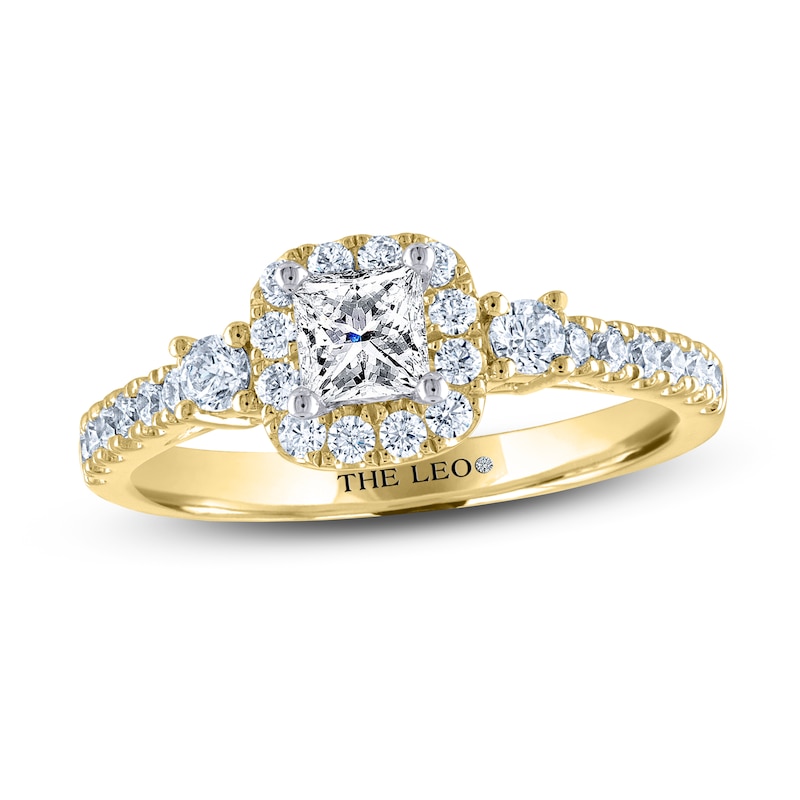 THE LEO Diamond Engagement Ring 3/4 ct tw Princess/Round Yellow Gold Plated