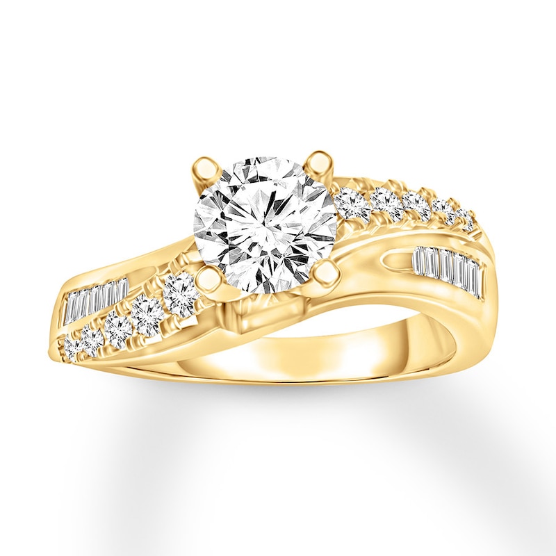 Diamond Engagement Ring 5/8 cttw Round & Baguette Yellow Gold Plated