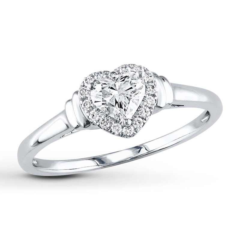 Diamond Engagement Ring 1/2 ct tw Heart-Shaped White Gold Plated