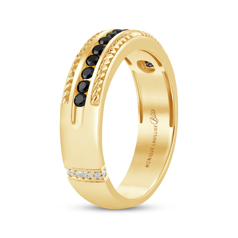 Monique Lhuillier Bliss Men's Black & White Diamond Wedding Ring 1/2 ct tw Yellow Gold Plated