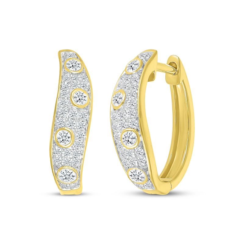 Diamond Cobblestone Swirl Hoop Earrings 5/8 ct tw Yellow Gold Plated