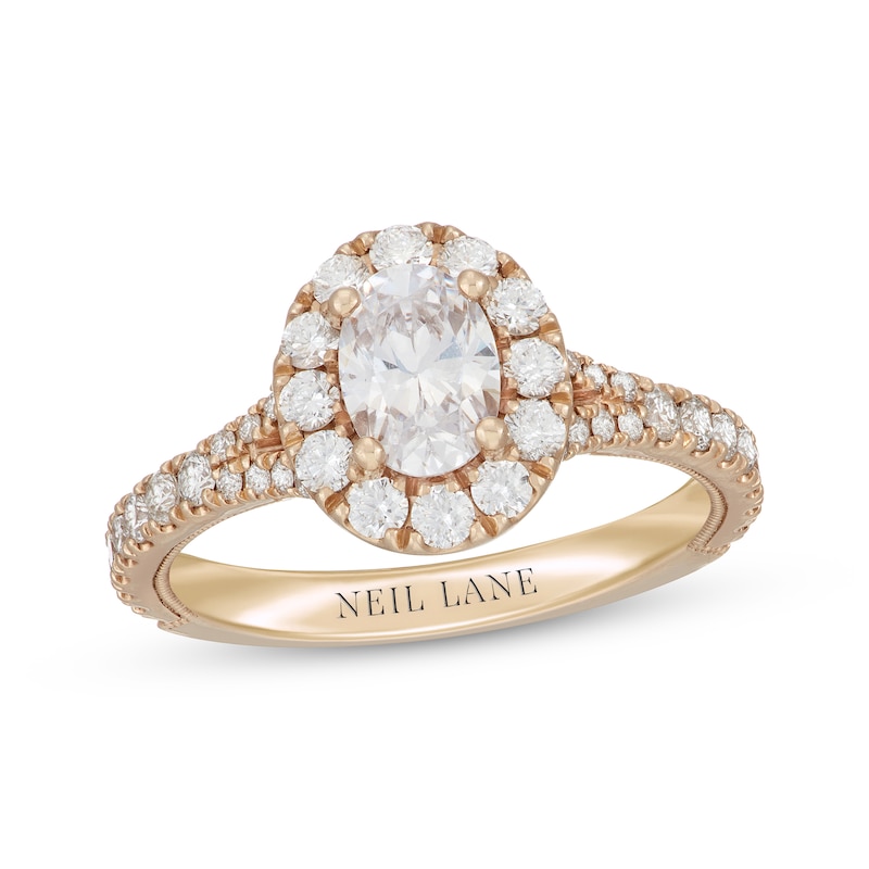 Neil Lane Oval-Cut Diamond Halo Engagement Ring 1-5/8 ct tw Yellow Gold Plated