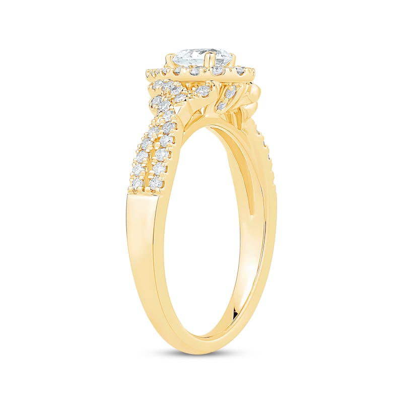 Pear-Shaped Diamond Halo Engagement Ring 3/4 ct tw Yellow Gold Plated