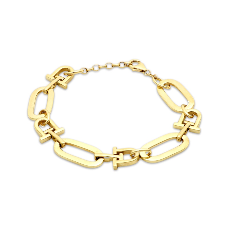 Hollow Stirrup & Oval Link Bracelet Yellow Gold Plated 8.25"