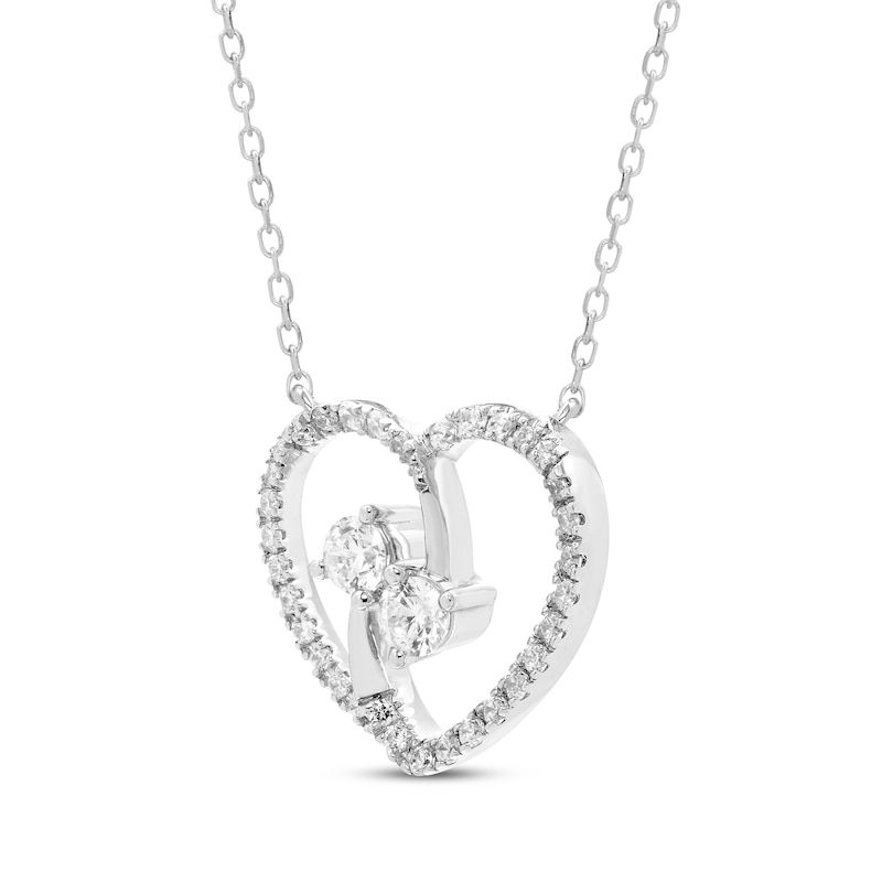 Diamond Two-Stone Heart Necklace 1/2 ct tw White Gold Plated 18"