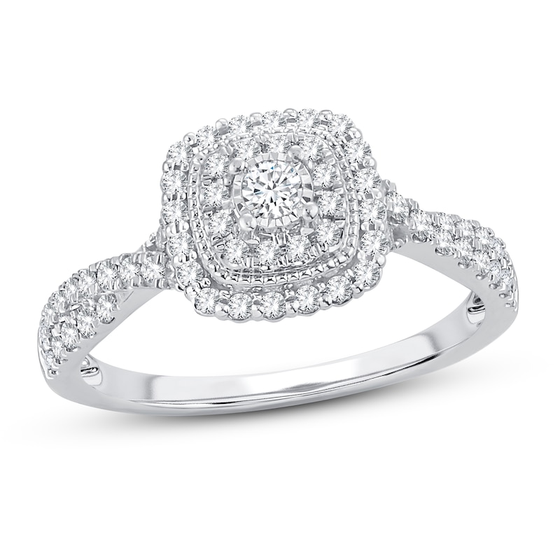 Diamond Engagement Ring 1/2 ct tw Round-cut White Gold Plated