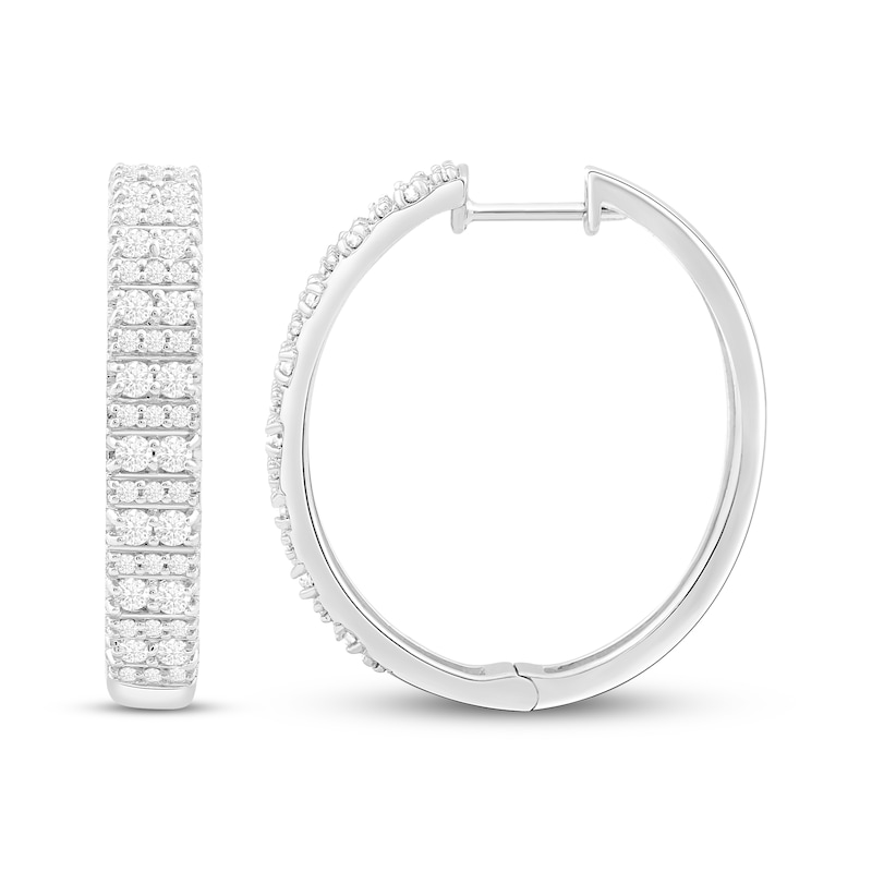 Diamond Multi-Row Hoop Earrings 1 ct tw White Gold Plated