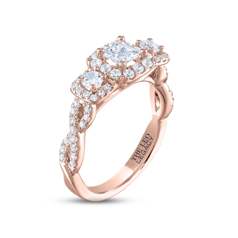 THE LEO Legacy Lab-Created Diamond Princess & Round-Cut Three-Stone Engagement Ring 1 ct tw Rose Gold Plated