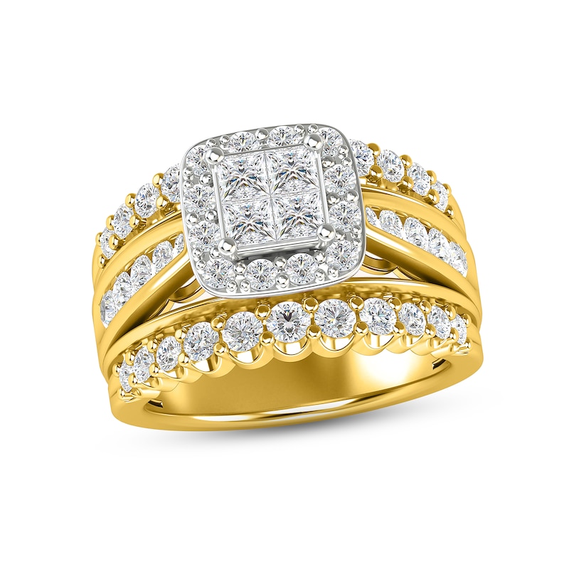 Multi-Diamond Engagement Ring 2 ct tw Princess & Round-cut Yellow Gold Plated