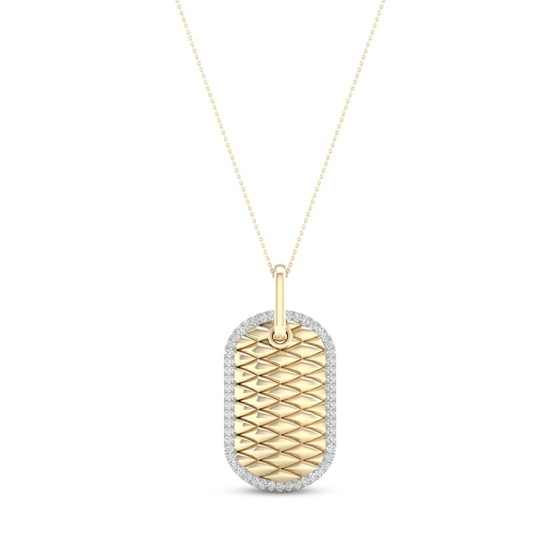 Diamond Edge Quilted Oval Necklace 1/3 ct tw Round-cut Yellow Gold Plated 18"