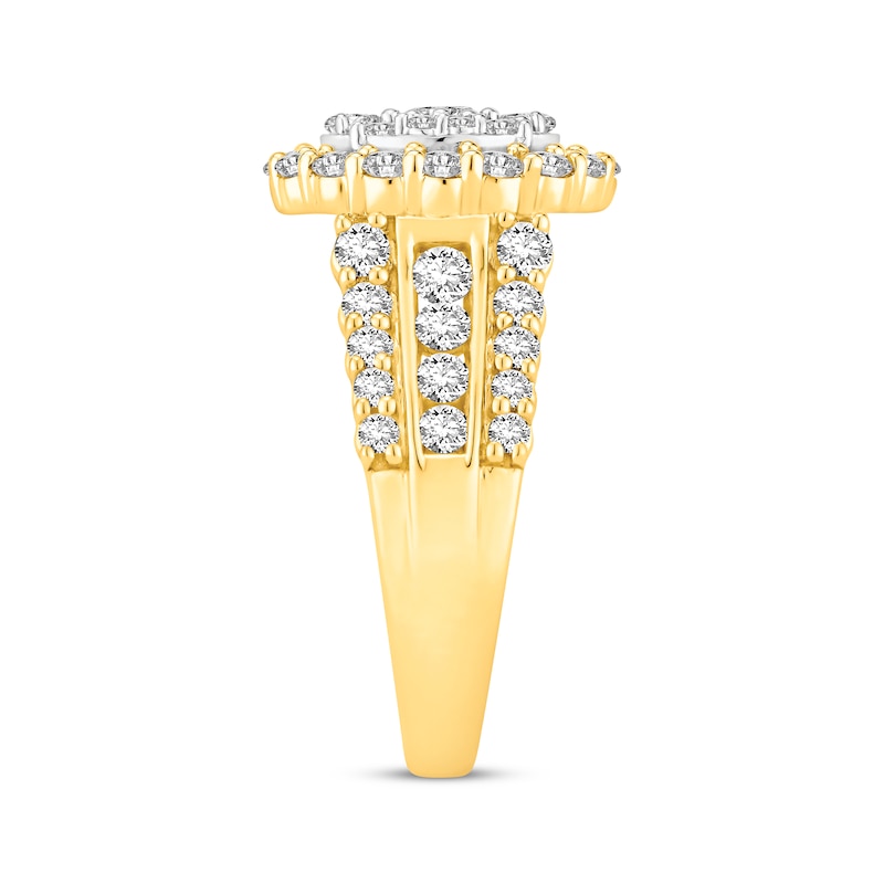 Round-Cut Multi-Diamond Center Oval Frame Engagement Ring 2 ct tw Two-Tone Gold Plated