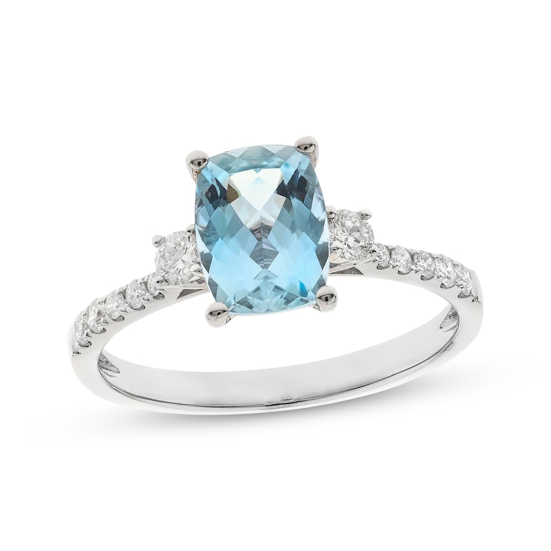 Cushion-Cut Aquamarine & Round-Cut Diamond Ring 1/4 ct tw White Gold Plated