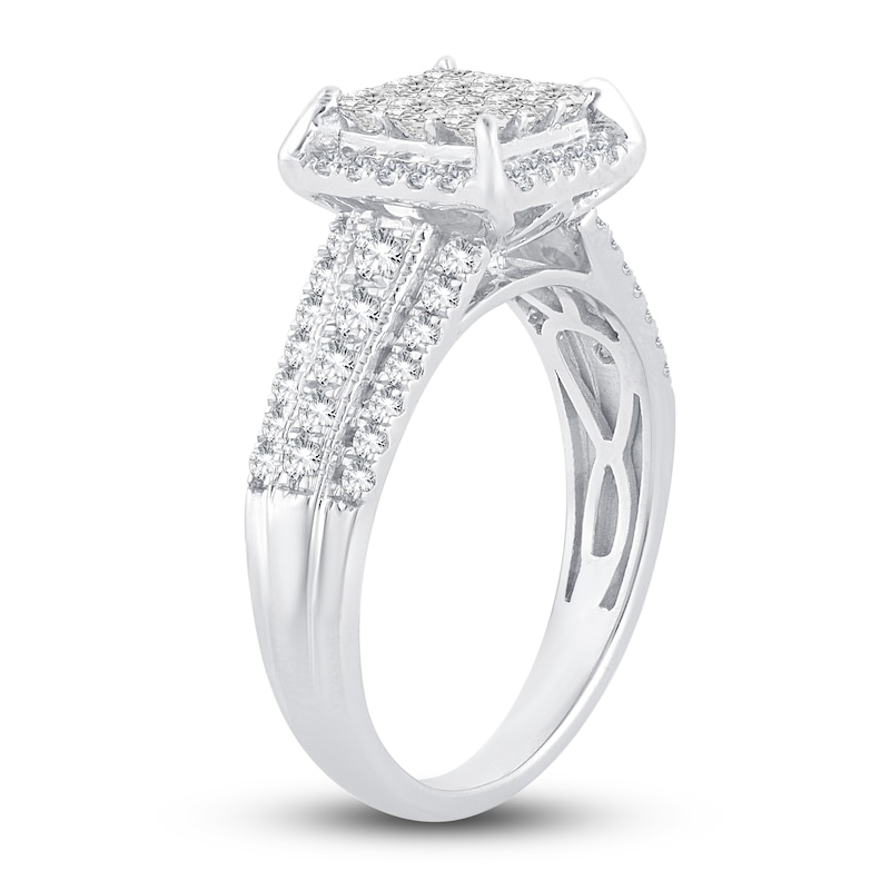 Multi-Diamond Engagement Ring 1 ct tw Princess & Round White Gold Plated