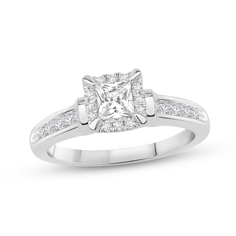 Diamond Engagement Ring 5/8 ct tw Princess & Round-cut White Gold Plated