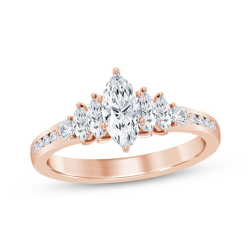 Diamond Engagement Ring 7/8 ct tw Marquise & Round-cut Rose Gold Plated