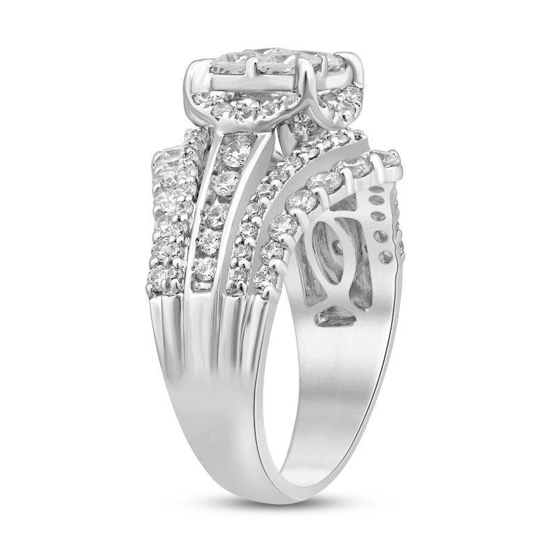 Multi-Diamond Engagement Ring Princess & Round White Gold Plated