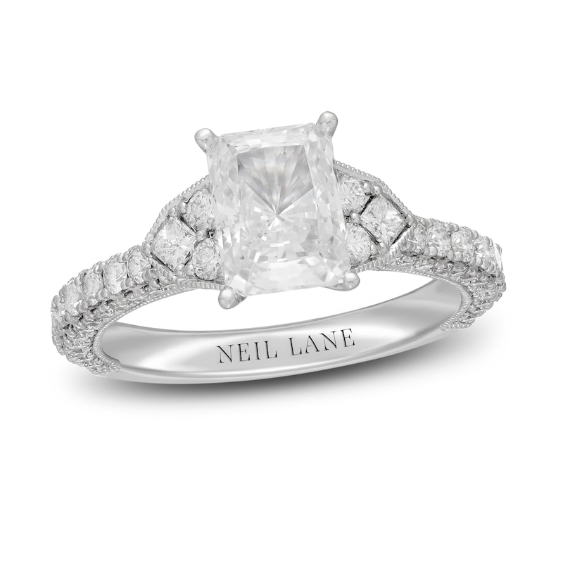 Neil Lane Premiere Diamond Engagement Ring 2-3/8 ct tw Radiant/Round/Princess White Gold Plated