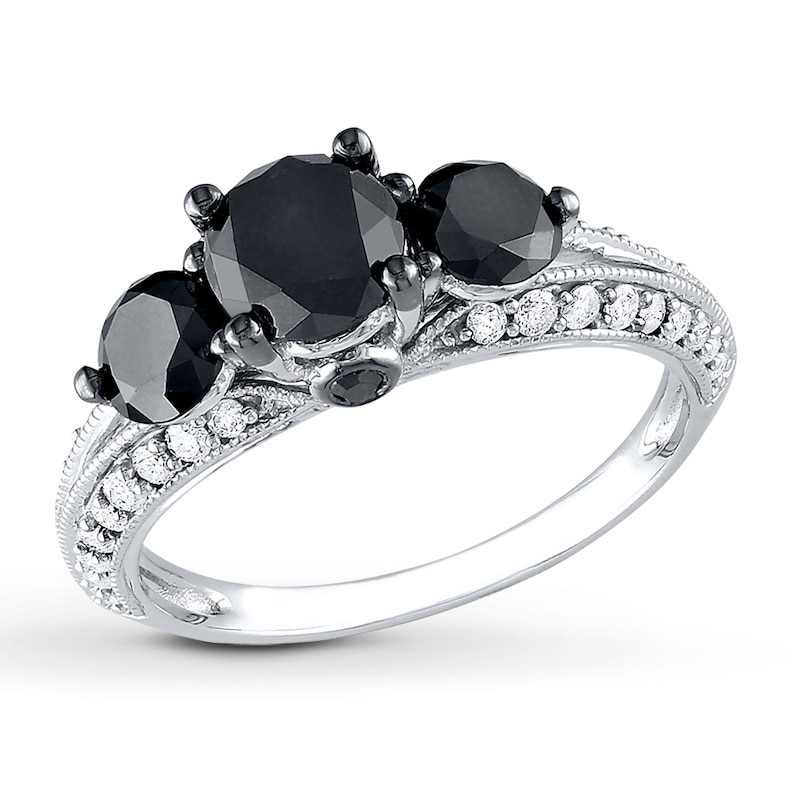 Black Diamond Engagement Ring 2 ct tw White Gold Plated