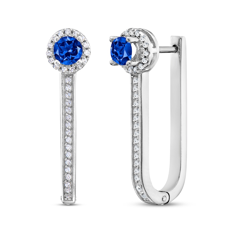 Blue & White Diamond Drop Hoop Earrings 5/8 ct tw White Gold Plated