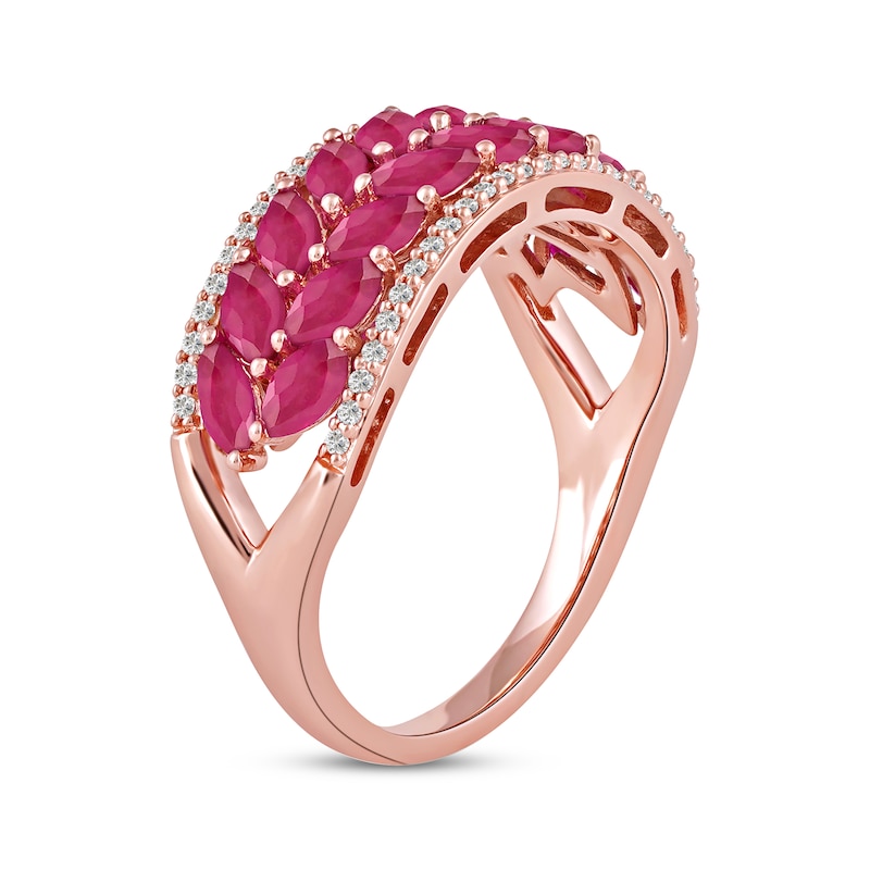 Marquise-Cut Ruby & Diamond Ring 1/6 ct tw Rose Gold Plated